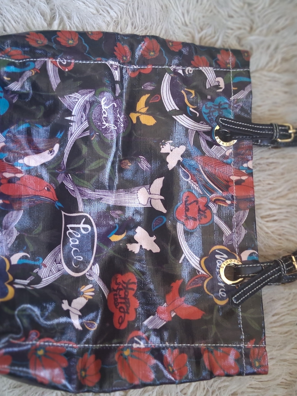 SAKroots Peace Print Black Floral Tote Bag